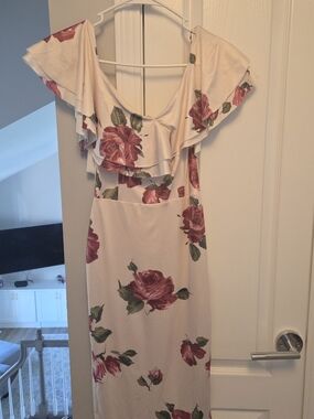 JLUXLABEL Blush Floral Off-Shoulder Ruffle Midi Dress